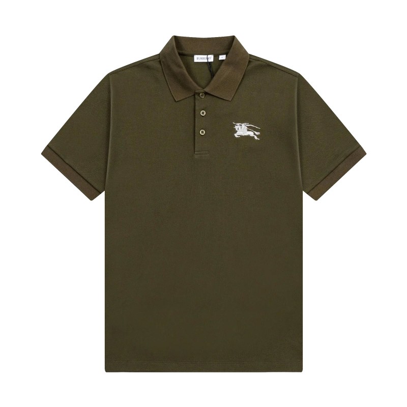 Burberry Green Cotton Piqué T-Shirt with Metallic Equestrian Knight Embroidery