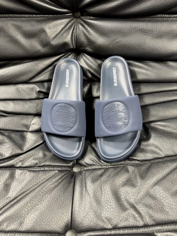 Burberry gray check slides with a molded footbed and slip-on TPU upper