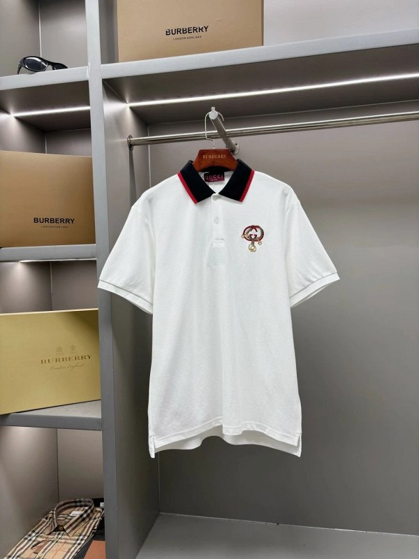 Burberry White T-Shirt in 210g Cotton Piqué with Embroidered Chest Detail