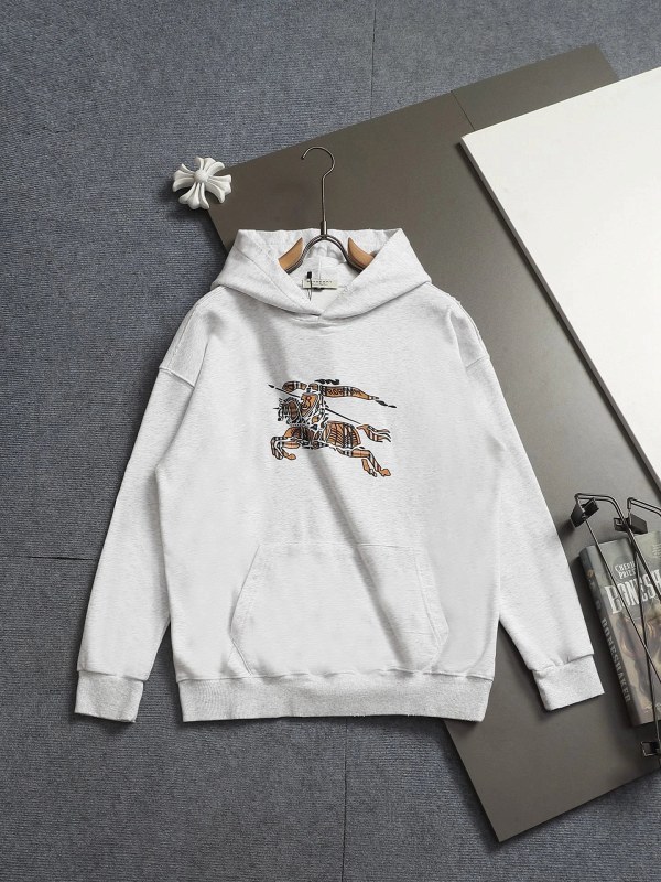 Burberry white cotton hoodie with check-tag detail in a relaxed cut