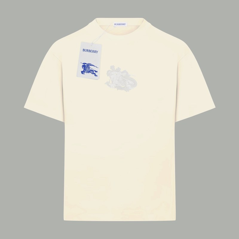 Burberry White Crew-Neck Tee in 280G Double-Yarn Cotton with a Drop-Shoulder, Unisex Cut
