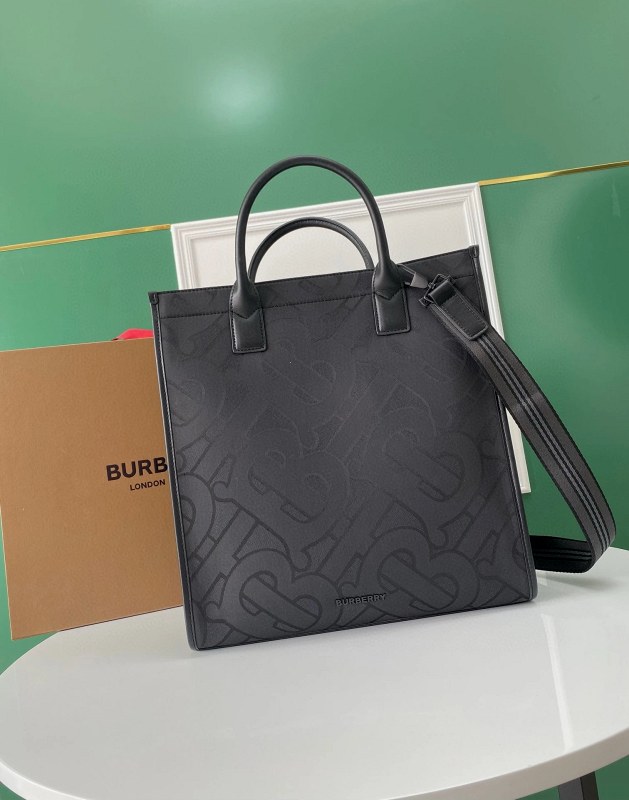 Burberry Black Monogram Jacquard Tote with a Detachable Striped Strap
