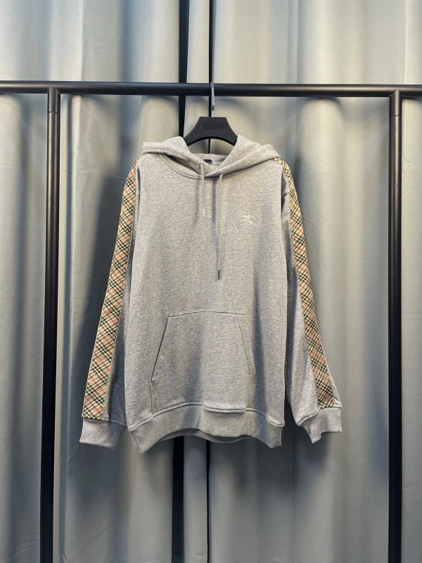 Burberry Gray Hoodie with Webbing Trim in a Relaxed, Unisex Cut