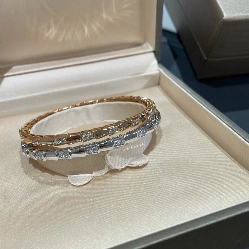 Bvlgari Serpenti-Style Snake Bracelet with Micro-Pavé Spaced Stones