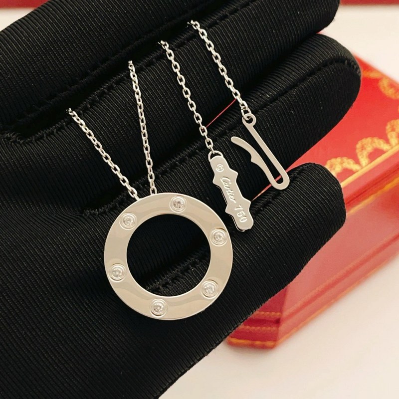 Cartier-Style Silver-Tone Six-Stone Round-Disc Pendant in Brass