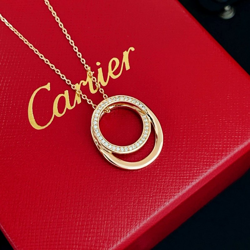 Cartier Rose-Gold-Tone Double-Circle Pendant Necklace With a Brass Base