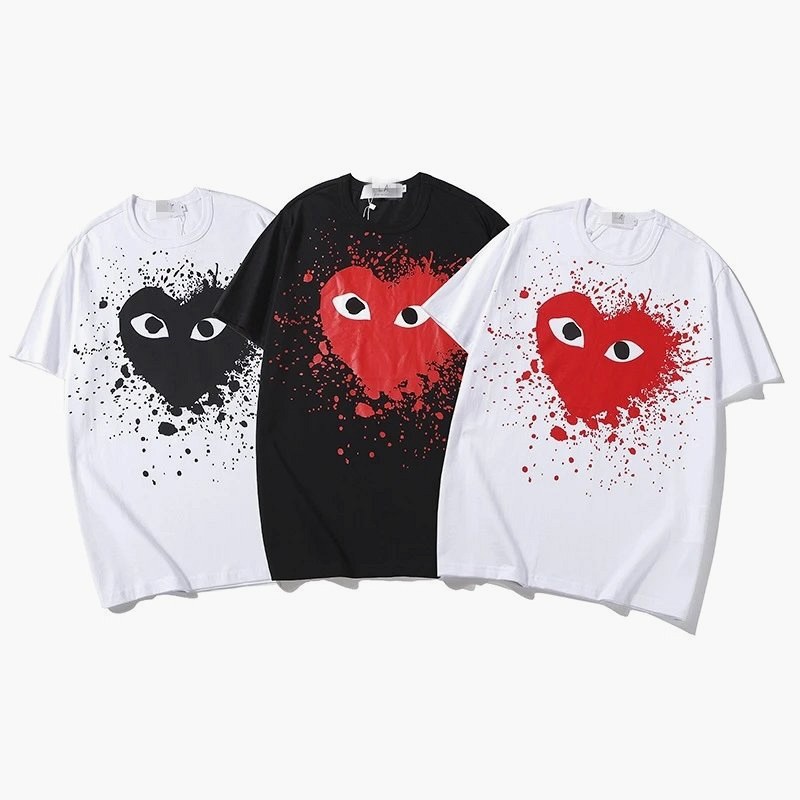 CDG Cotton Crewneck Tee With an Embroidered Heart Badge in a Loose Cut
