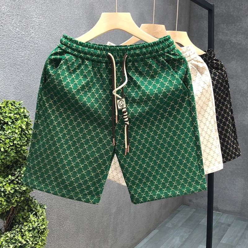 Celine Green Summer Shorts: Loose Drawstring Polyester Cut, Sizes M–5XL
