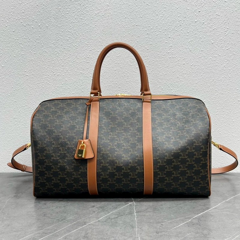 Celine Triomphe-Style Coated Canvas Travel Duffle With Gold Lock, 50 cm