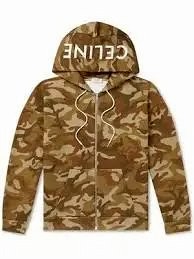 Celine Brown Camouflage Zip-Up Hoodie in Cotton Jersey With a Relaxed, True-to-Size Cut