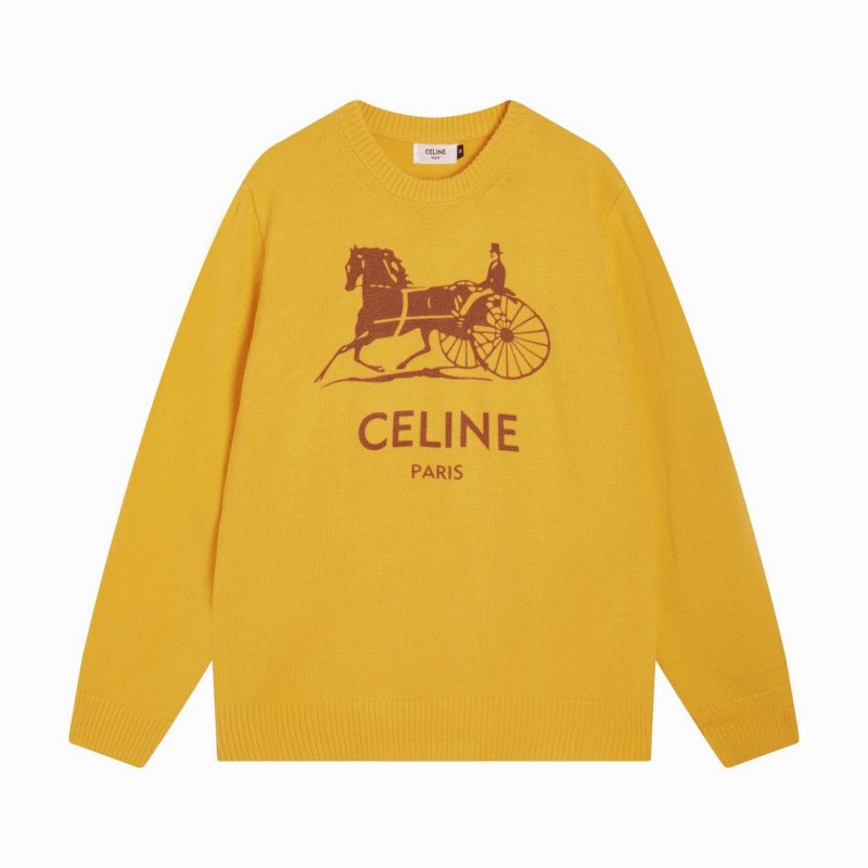 Celine Carriage-Logo Jacquard Wool Round-Neck Sweater in Yellow and Apricot