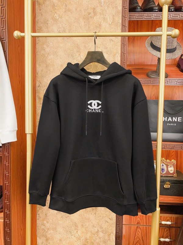 Chanel Black Hoodie in a Relaxed Streetwear Cut with Chest Embroidery