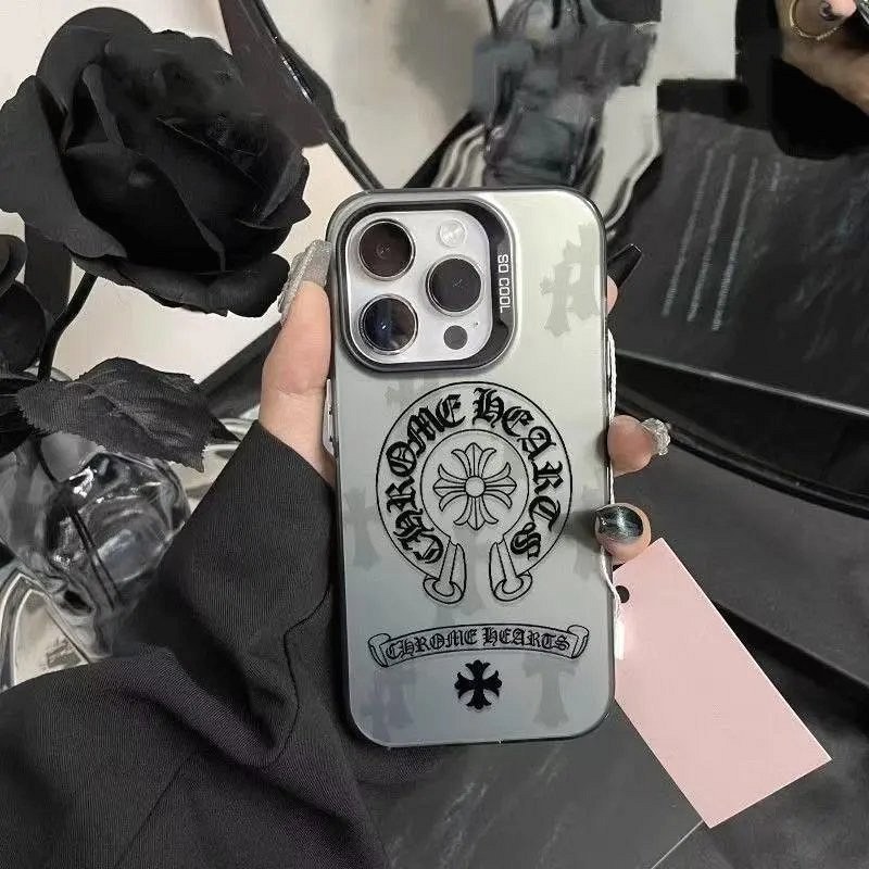 Chrome Hearts Bear Graphic Phone Case: Gray TPU Shell With Electroplated Finish