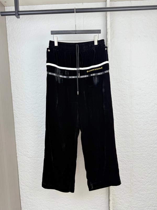 Chrome Hearts Black Casual Pants with Sanskrit Embroidery and Belt-Style Trim