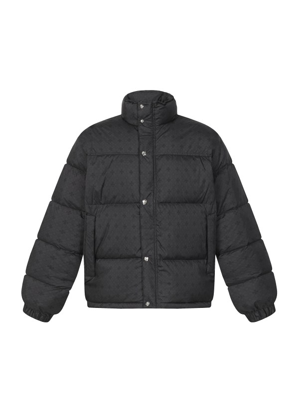 Chrome Hearts Black Puffer Jacket With a Tonal Jacquard Weave