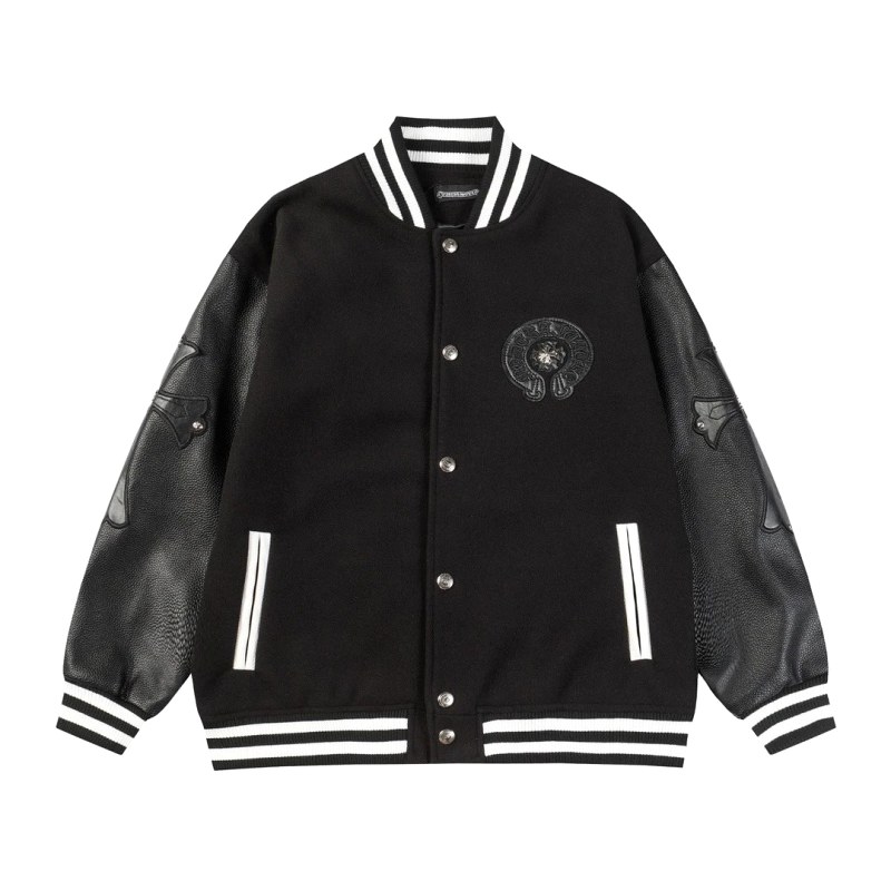 Chrome Hearts Black Varsity Jacket — Cotton, Color-Blocked, Loose Collegiate Cut