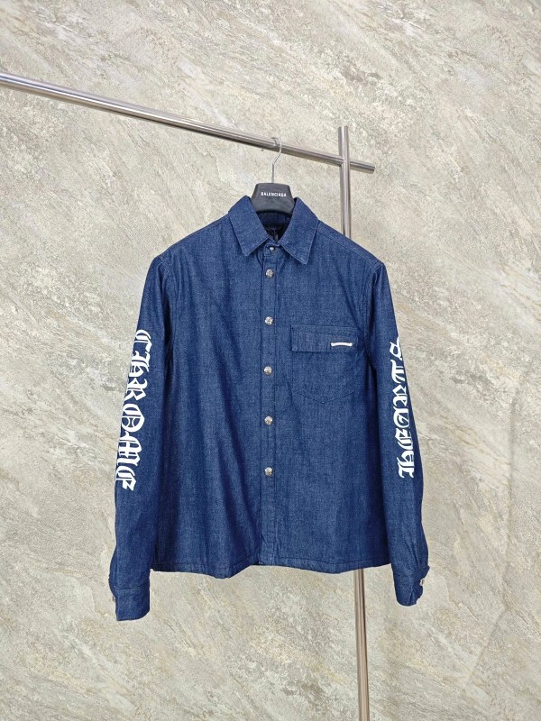 Chrome Hearts Padded Denim Shirt Jacket with Italian Cotton Twill Shell and Jacquard Lining
