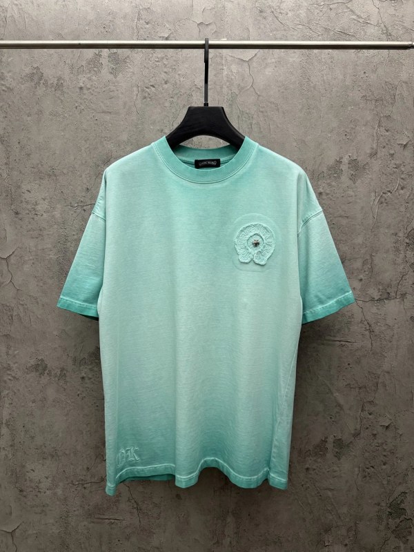 Chrome Hearts Blue T-Shirt: Washed Color, Embroidered Detail, 300 g Fabric