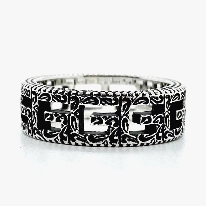 Chrome Hearts G-Pattern Antique-Finish Sterling Silver Ring