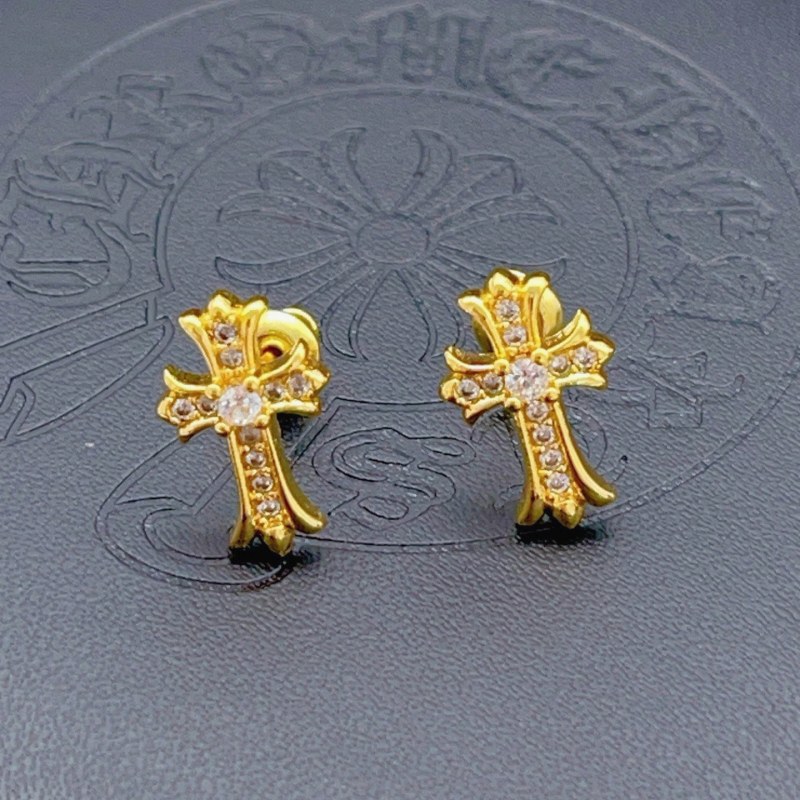 Chrome Hearts Gold Cross Stud Earrings—Niche