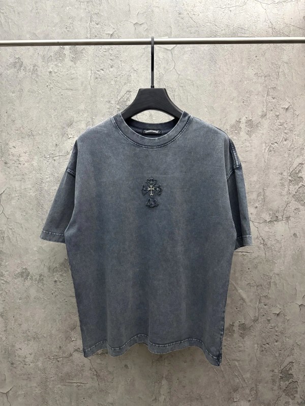 Chrome Hearts Black Tee in 320g Washed Cotton With Embroidered Denim Appliqué