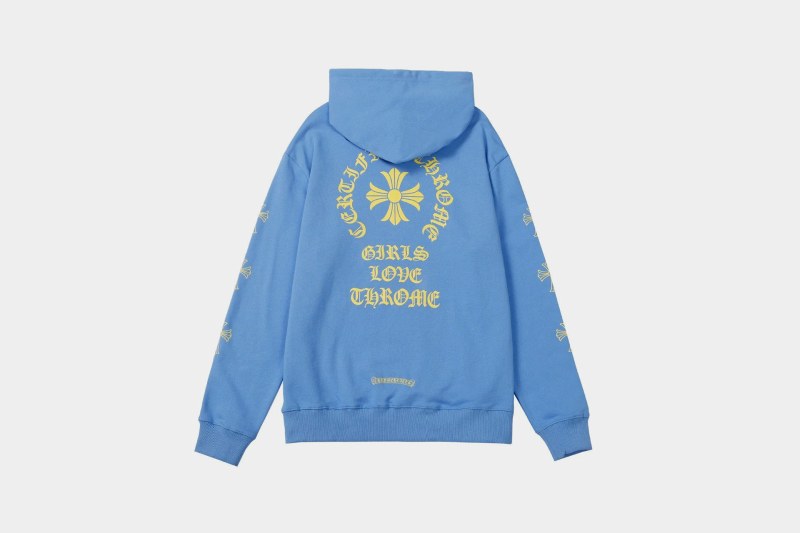 Chrome Hearts gray hoodie: 400g-class cotton pullover in a loose, hip-hop streetwear cut