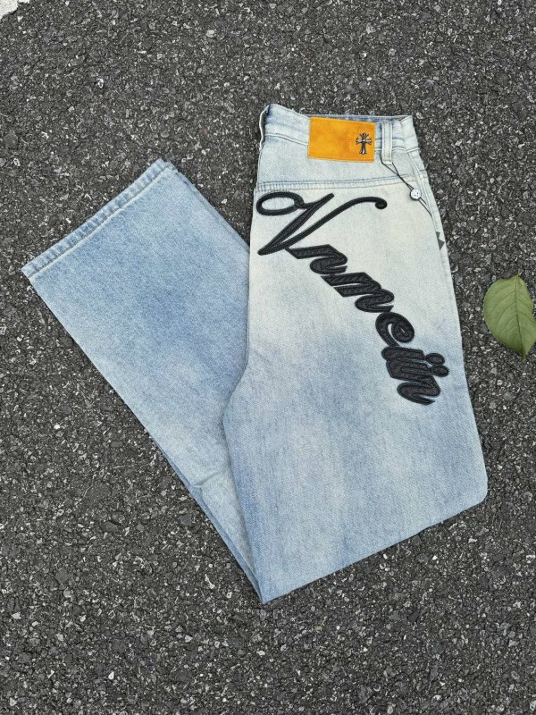 Chrome Hearts H177 Blue Denim — Straight-Cut Patch-Embroidered Jeans in M–XXL