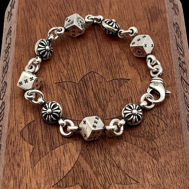 Chrome Hearts Dice-and-Cross Silver Bracelet in a Linked Everyday Format