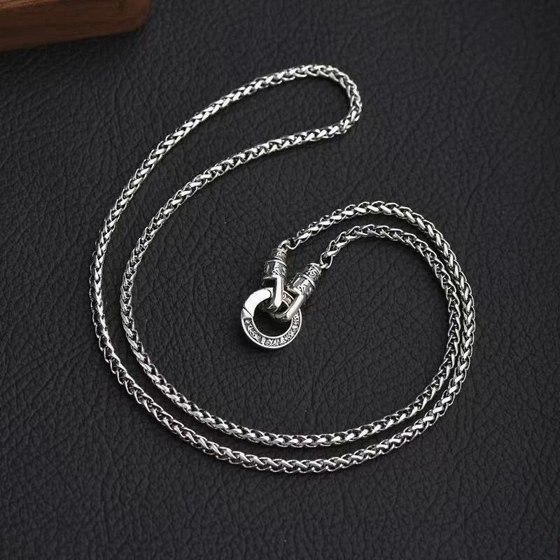 Chrome Hearts-Style Silver Mantra Chain With a Double-Ring Clasp, Sized S to 3XL