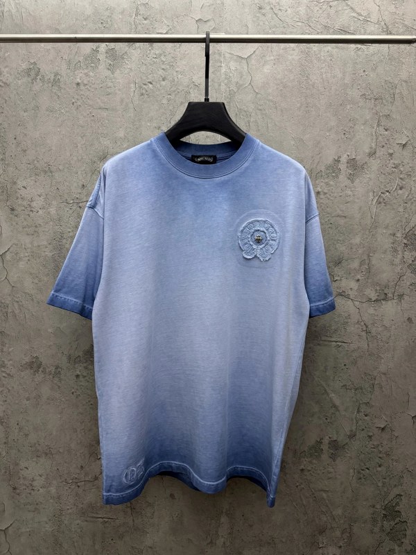Chrome Hearts blue T-shirt in a stated 300g heavyweight fabric with a washed, embroidered finish