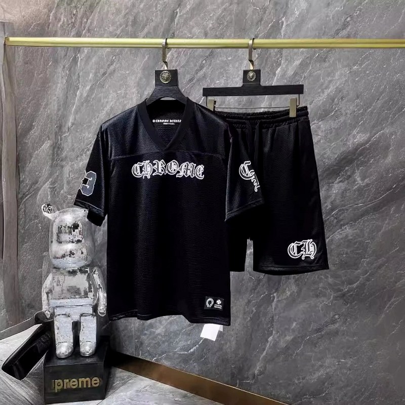 Chrome Hearts Logo-Print T-Shirt, Shorts, and Pants Sets in an Acetate/Polyamide Loose Unisex Cut