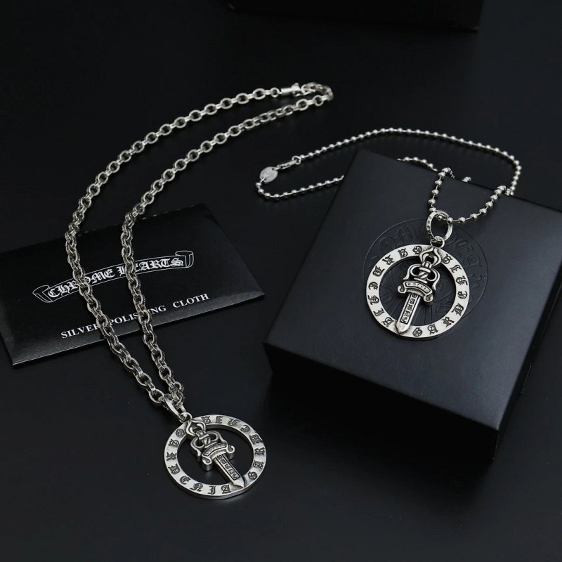 Chrome Hearts-Style Letter and Ball Chain Necklace in an Antiqued Silver Tone