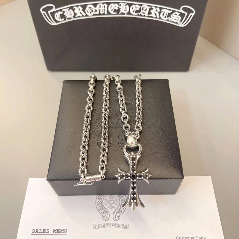Chrome Hearts Silver Cross Necklace in a Retro Everyday Style