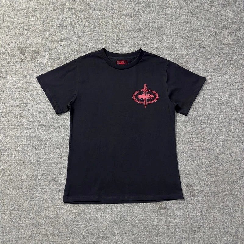 Corteiz Black Cotton Tee With Embroidered Lettering and a Boxy Streetwear Cut