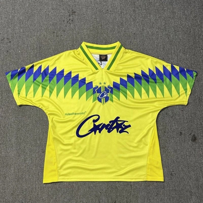 Corteiz Yellow Retro-Style Sports Jersey in Cotton With Embroidered Lettering
