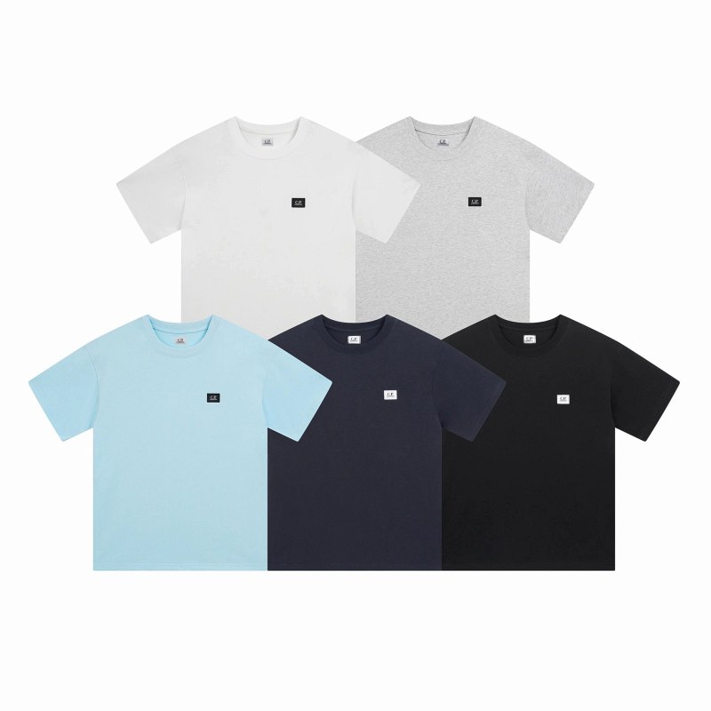 C.P. Embroidered-Cotton Logo Tee, Loose Cut, M–XXL, Multiple Colour Groups