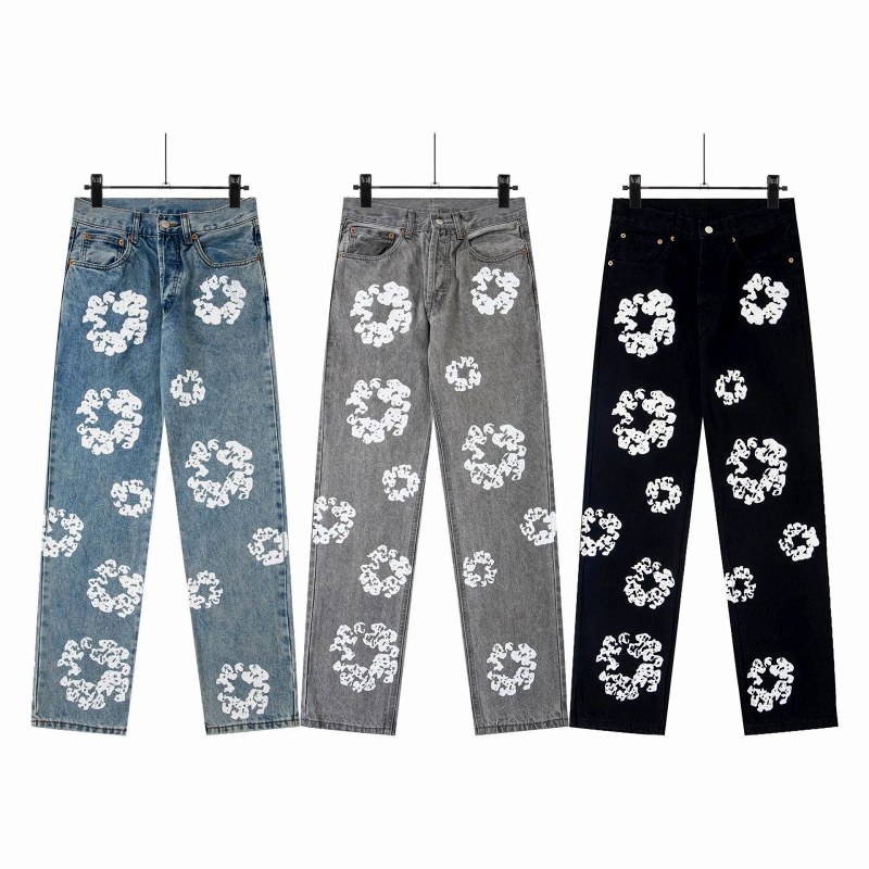 Denim Tears gray sweatpants: a plain cotton straight-leg with a washed, hand-sanded finish