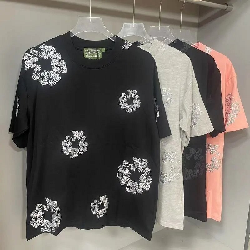 Denim Tears Multicolor Tee Collection: 250–300g Cotton with Rhinestone Kapok Graphic in Three Colorways
