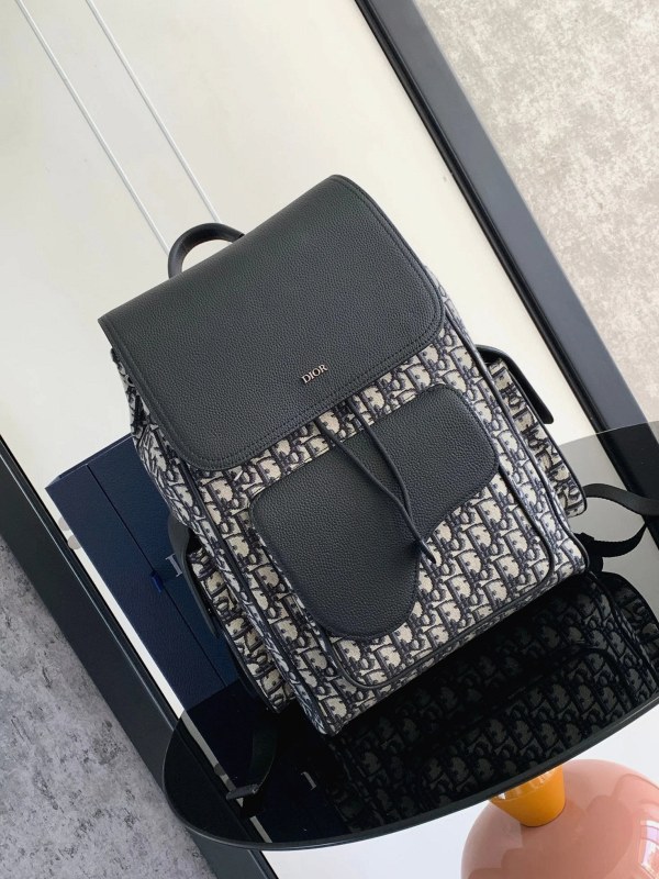 Dior Letter-Motif Backpack: Top-Grain Leather, Air-Cushion Straps, Fall 2023