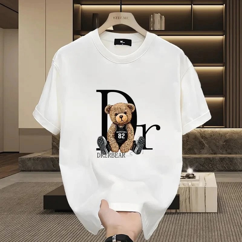 Dior Bear Graphic White T-Shirt: Long-Staple Cotton, Loose Fit, Hot-Transfer Print