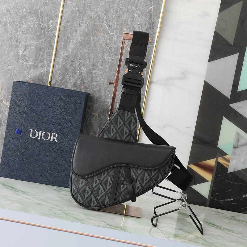 Dior Saddle in medium proportions, offered in black and blue canvas plus black leather