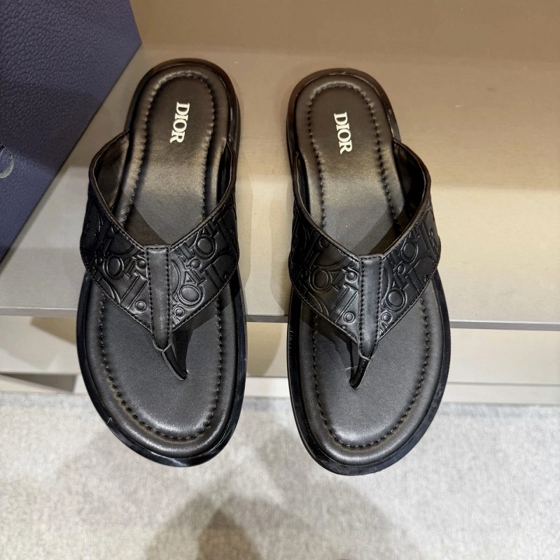Dior Black Slide Sandals with Oblique-Print Cross Straps and Brass Diamond Hardware