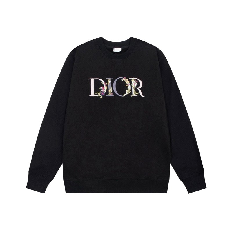 Dior Floral-Logo Embroidered Crewneck Sweatshirt in Black, 480g Cotton