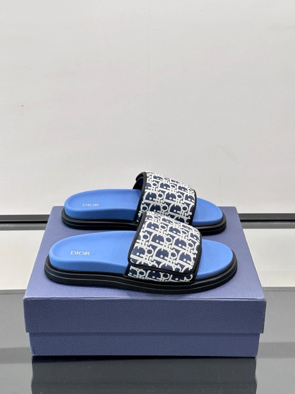 Dior Blue Velcro Slides: Listed Leather Upper, Sheepskin Lining, EU 35–45