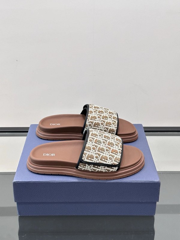 Dior Brown Slides With an Adjustable Velcro Strap and Leather Upper