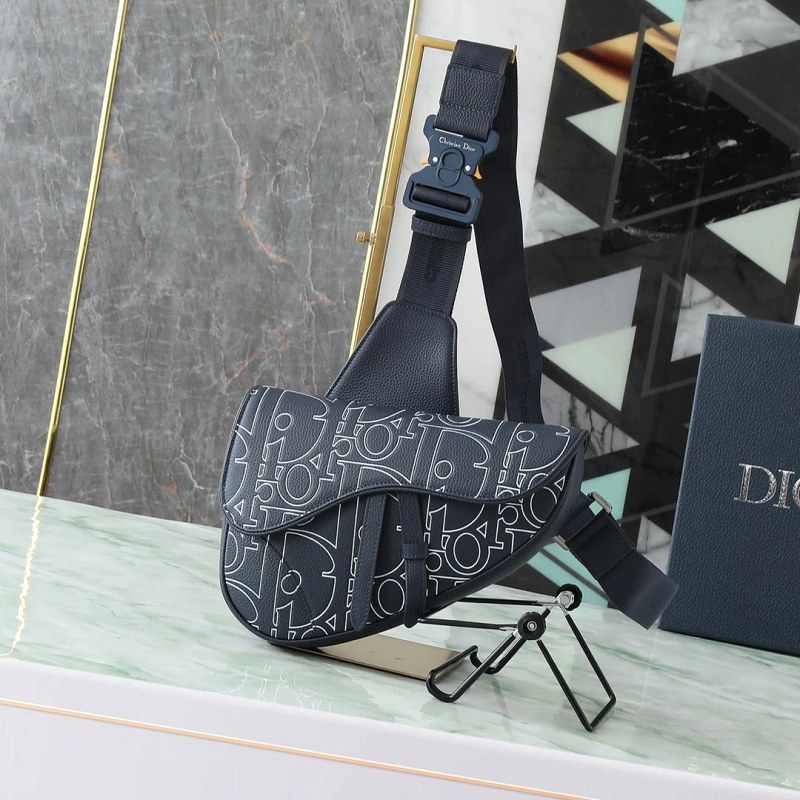 Dior Black Curved-Flap Shoulder Bag With an Adjustable Strap