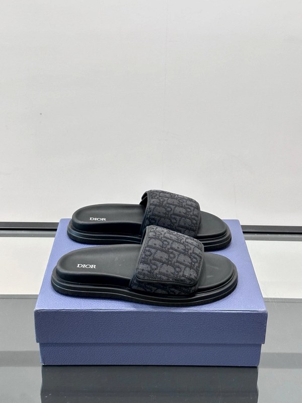 Dior Black Velcro Slides With Cow Leather Upper and Sheepskin Lining