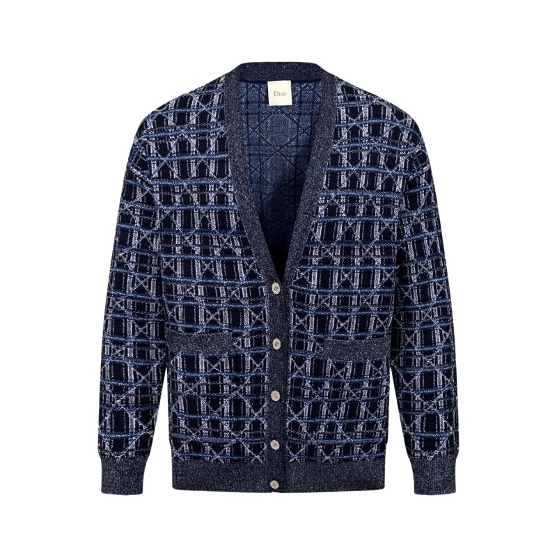 Dior Relaxed Streetwear Sweatshirt Listing, Catalogued as a Navy V-Neck Jacquard Knit Cardigan