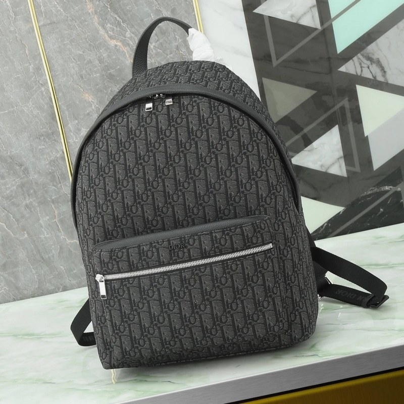 Dior Oblique Jacquard Backpack in Black with Quilted Nylon Straps