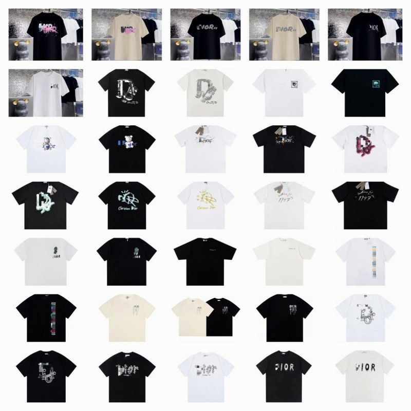 Dior multicolor T-shirt collection: printed all-cotton crew tees in 28 numbered colorways
